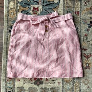 NWT TALBOTS Linen A Line Skirt in Tailored Stripe Belted Pink White Sz 12
